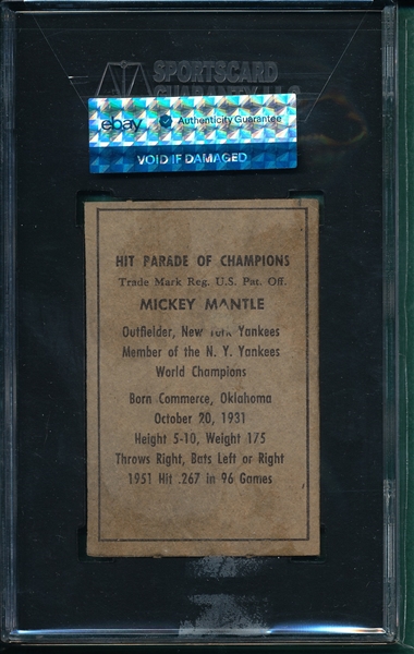 1952 Berk Ross Mickey Mantle SGC 20