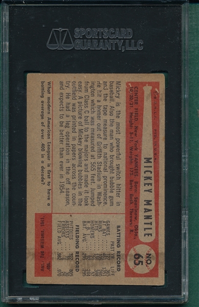1954 Bowman #65 Mickey Mantle SGC 50