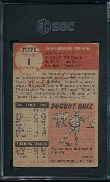 1953 Topps #1 Jackie Robinson SGC 1.5