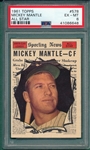 1961 Topps #578 Mickey Mantle, AS, PSA 6 *Hi #*