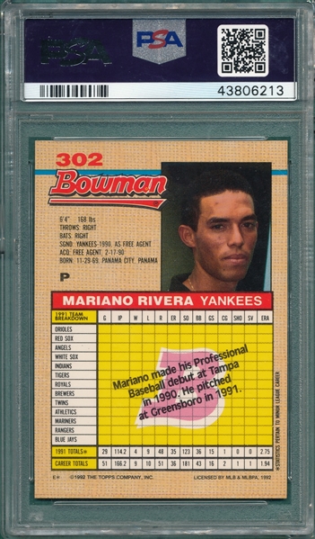 1992 Bowman #302 Mariano Rivera PSA 9 *Mint*