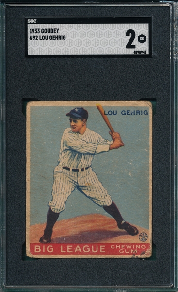 1933 Goudey #92 Lou Gehrig SGC 2