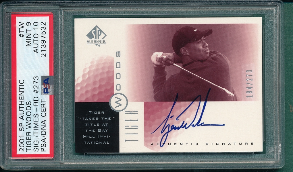 2001 SP Authentic #TW Tiger Woods, Signs of the Times, Signed, PSA/DNA 9/10 (194/273)