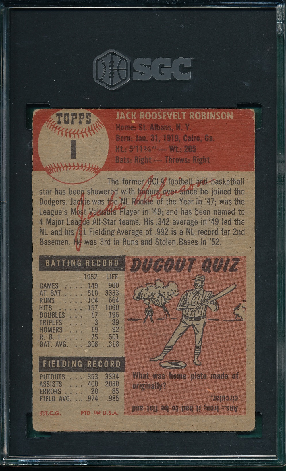 Lot Detail - 1953 Topps #1 Jackie Robinson SGC 2.5