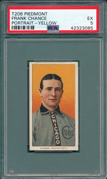 1909-1911 T206 Frank Chance, Yellow Portrait, Piedmont Cigarettes PSA 5