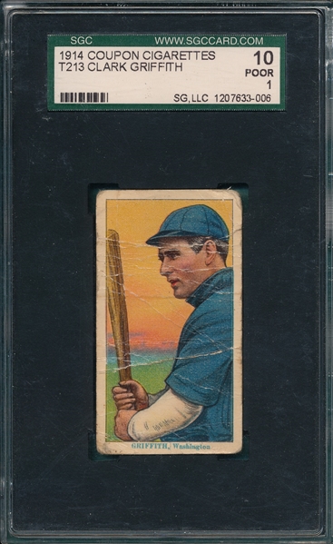 1914 T213-2 Griffith, Coupon Cigarettes SGC 10