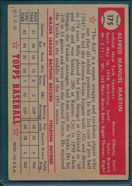 1952 Topps #175 Billy Martin *Rookie* 