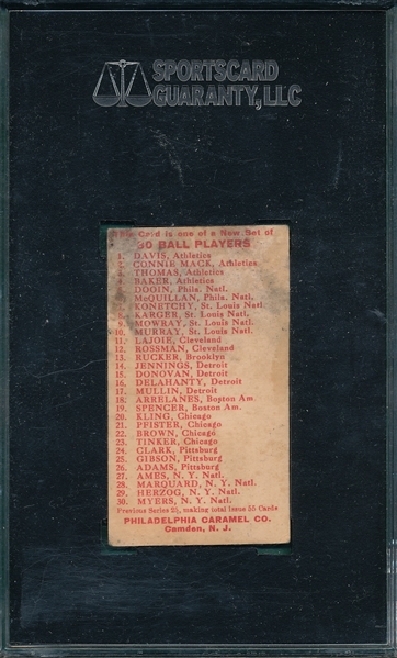 1910 E96 Mowrey Philadelphia Caramel Co. SGC 10