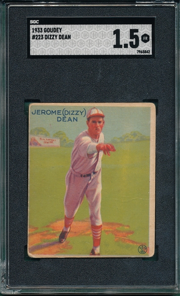 1933 Goudey #223 Dizzy Dean SGC 1.5 *Rookie*