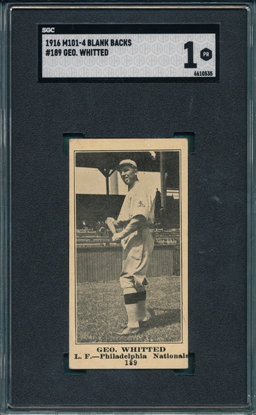 1916 M101-4 #109 Geo. Whitted Sporting News SGC 1 *Blank Back*