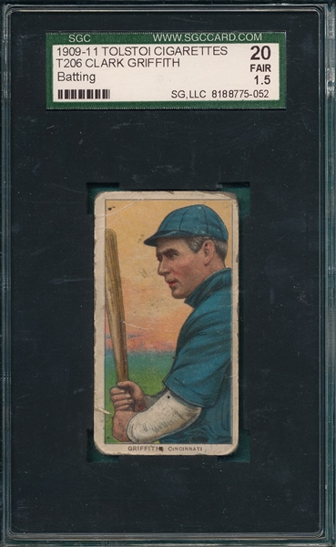 1909-1911 T206 Griffith, Batting, Tolstoi Cigarettes SGC 20