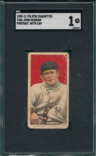 1909-1911 T206 McGraw, Portrait with Cap, Tolstoi Cigarettes SGC 1