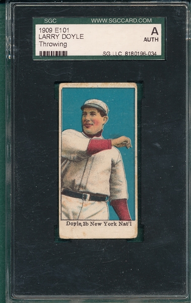 1909 E101 Larry Doyle, Throwing, SGC Authentic