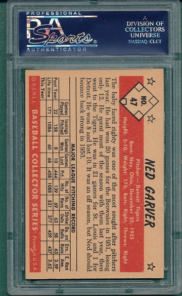 1953 Bowman Color #47 Ned Garver PSA 8