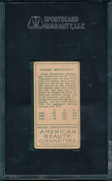 1911 T205 Bresnahan, Mouth Closed, American Beauty Cigarettes SGC 40