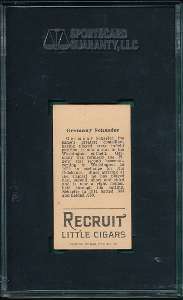 1912 T207 Schaefer Recruit Little Cigars SGC 70