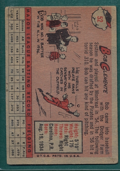 1958 Topps #52 Bob Clemete
