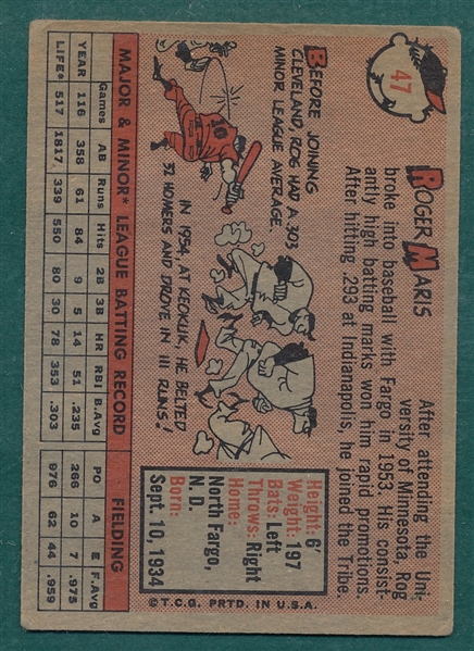 1958 Topps #47 Roger Maris, Rookie