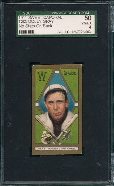 1911 T205 Gray, No Stats, Sweet Caporal Cigarettes, SGC 50
