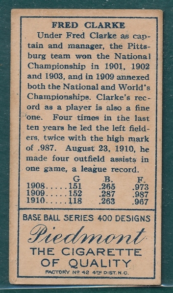 1911 T205 Clarke Piedmont Cigarettes