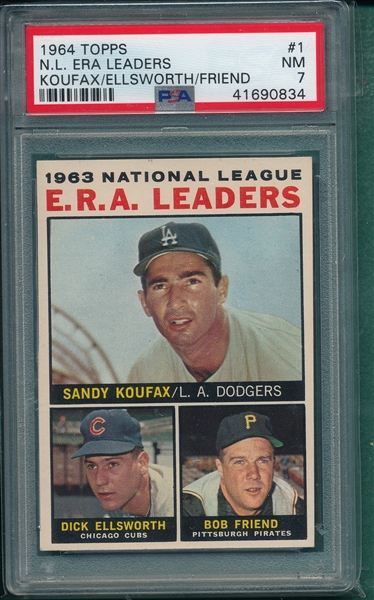 1964 Topps #1 NL ERA Leaders W/ Koufax, PSA 7