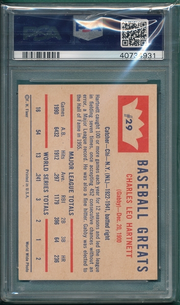 1960 Fleer #29 Gabby Hartnett PSA 9