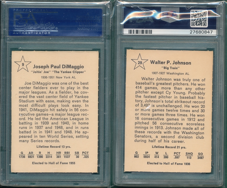 1961 Golden Press #9 DiMaggio & #29 Johnson, Lot of (2) PSA