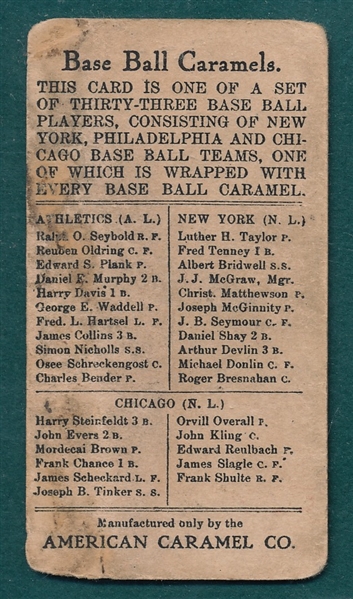 1908 E91-A Schulte American Caramel Co.