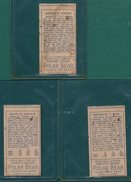 1911 T205 Schulte, Beck, & Barger, Lot of (3)