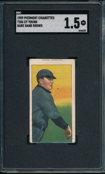 1909-1911 T206 Cy Young, Bare Hand, Piedmont Cigarettes SGC 1.5 *Name On Top*