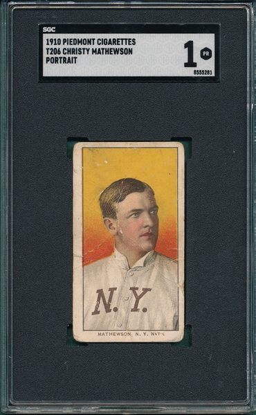 1909-1911 T206 Christie Mathewson, Piedmont Cigarettes SGC 1
