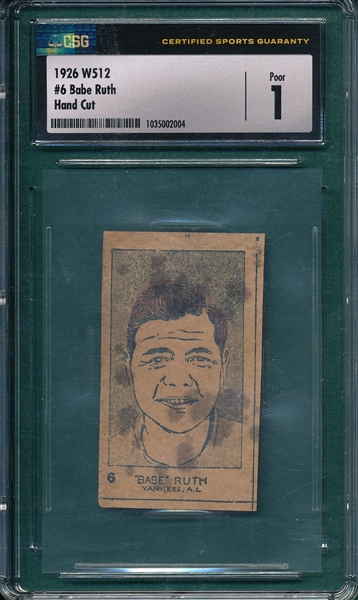 1926 W512 #6 Babe Ruth CSG 1