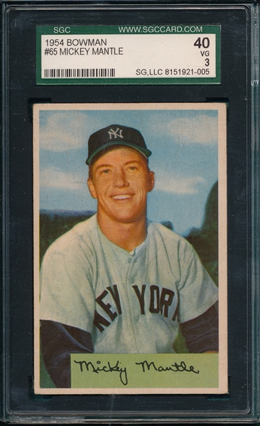 1954 Bowman #65 Mickey Mantle SGC 40