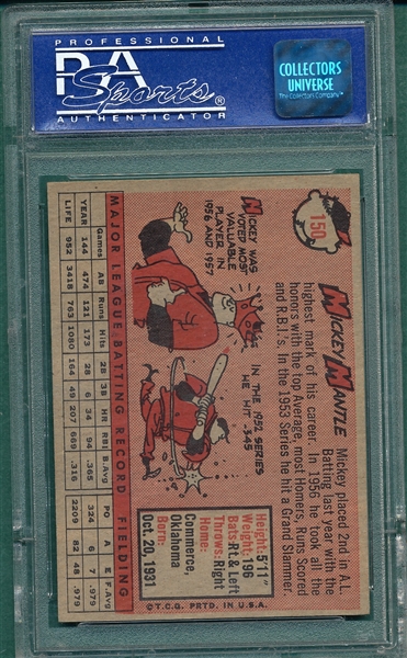1958 Topps #150 Mickey Mantle PSA 6