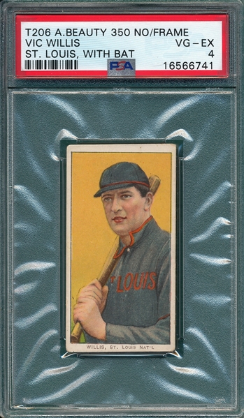1909-1911 T206 Vic Willis, Bat, American Beauty Cigarettes PSA 4
