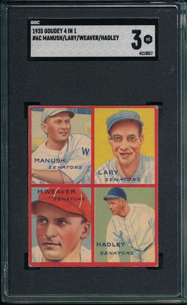 1935 Goudey 4 In 1 #6C W/ Manush SGC 3