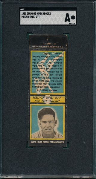 1935 Diamond Matchbooks Mel Ott SGC Authentic *Blue*