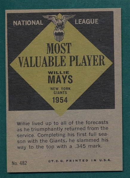 1961 Topps #482 Willie Mays, MVP