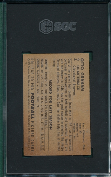 1952 Bowman Football #2 Otto Graham SGC 1