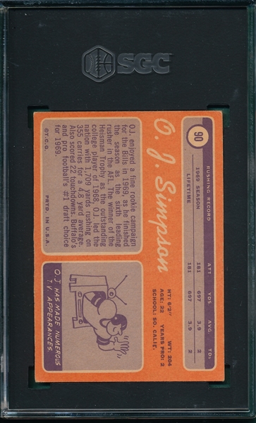 1970 Topps FB #90 O. J. Simpson SGC 4.5 *Rookie*