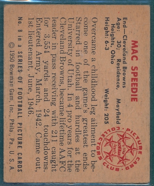 1950 Bowman Football #8 Mac Speedie 
