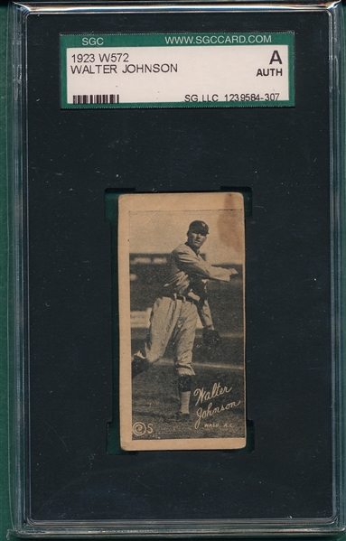 1923 W572 Walter Johnson SGC Authentic