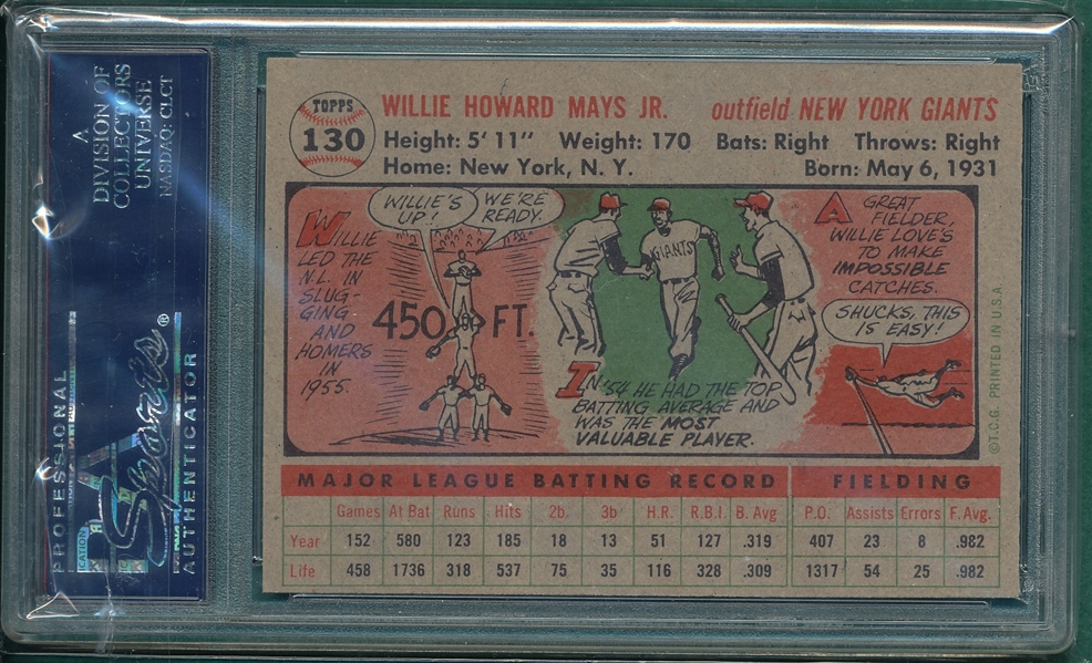 1956 Topps #130 Willie Mays PSA 6 *Gray*
