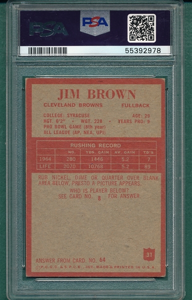 1965 Philadelphia Football #31 Jim Brown PSA 5.5