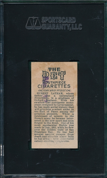 1910 T229 Hubert Latham Pet Cigarettes SGC 20