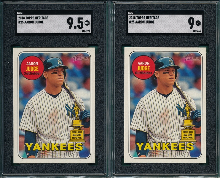 Lot Detail - 2018 Topps Heritage #25 Aaron Judge, Lot of (2) SGC 9/9.5