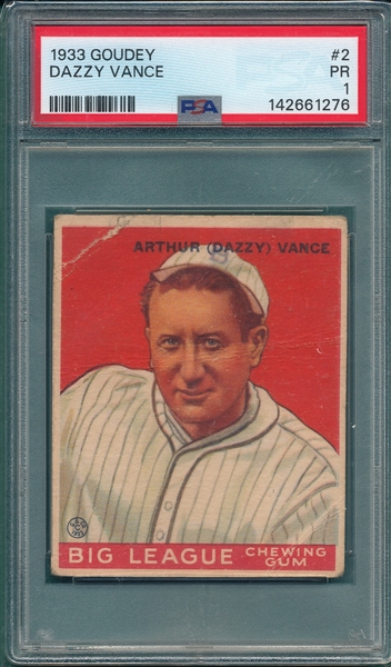 1933 Goudey #002 Dazzy Vance PSA 1