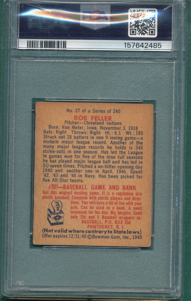 1949 Bowman #27 Bob Feller PSA 2
