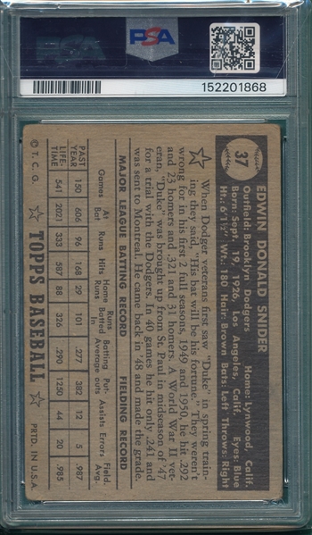 1952 Topps #037 Duke Snider PSA 2 *Black*