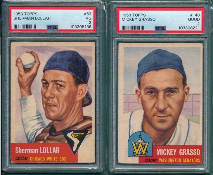 1953 Topps #53 Lollar & #148 Grasso, Lot of (2) PSA